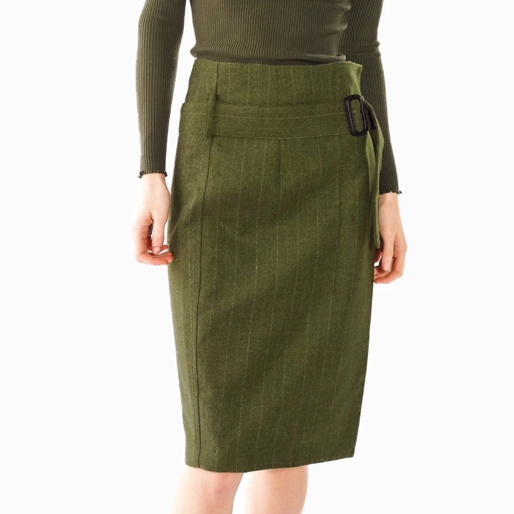 NWOT Pink Martini Wool Belted Green Pencil Skirt Sz Small